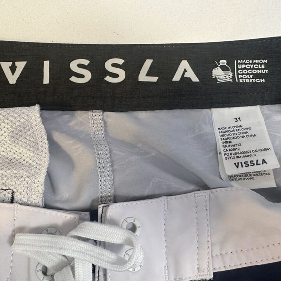 VISSLA Mens 31 M Board Shorts Swim Trunks Navy Blue‎ Hawaiian 18.5" Dolphin Trim - Picture 8 of 8